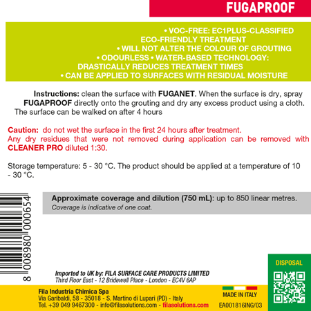 Anti-dirt Protection Spray for Joints 750ml Fila FUGAPROOF