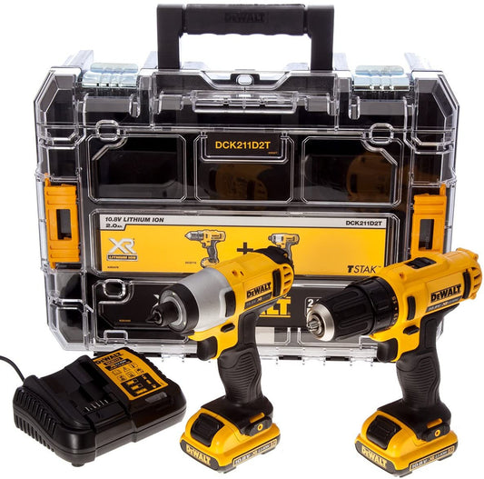 Kit taladro atornillador Dewalt DCK211D2T – taladro atornillador XR + atornillador impacto XR - 10,8 V + maletín DEWALT - 1