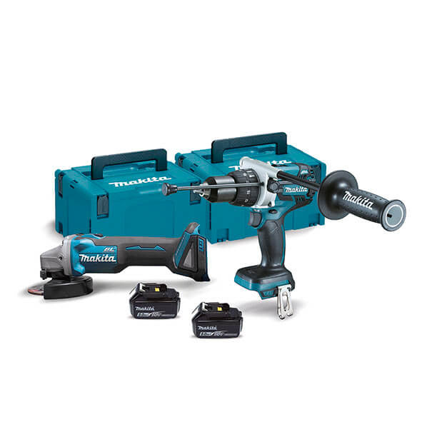 Combo 18V Mini Grinder DGA504ZJ + Hammer Drill DHP481RTJ Makita DLX2130TJ2