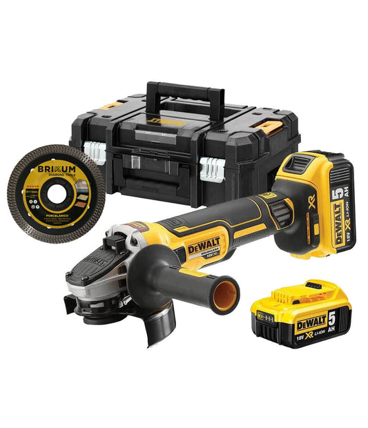 18V XR Brushless 125mm Grinder with 2 5Ah batteries + Dewalt DCG405P2X Disc