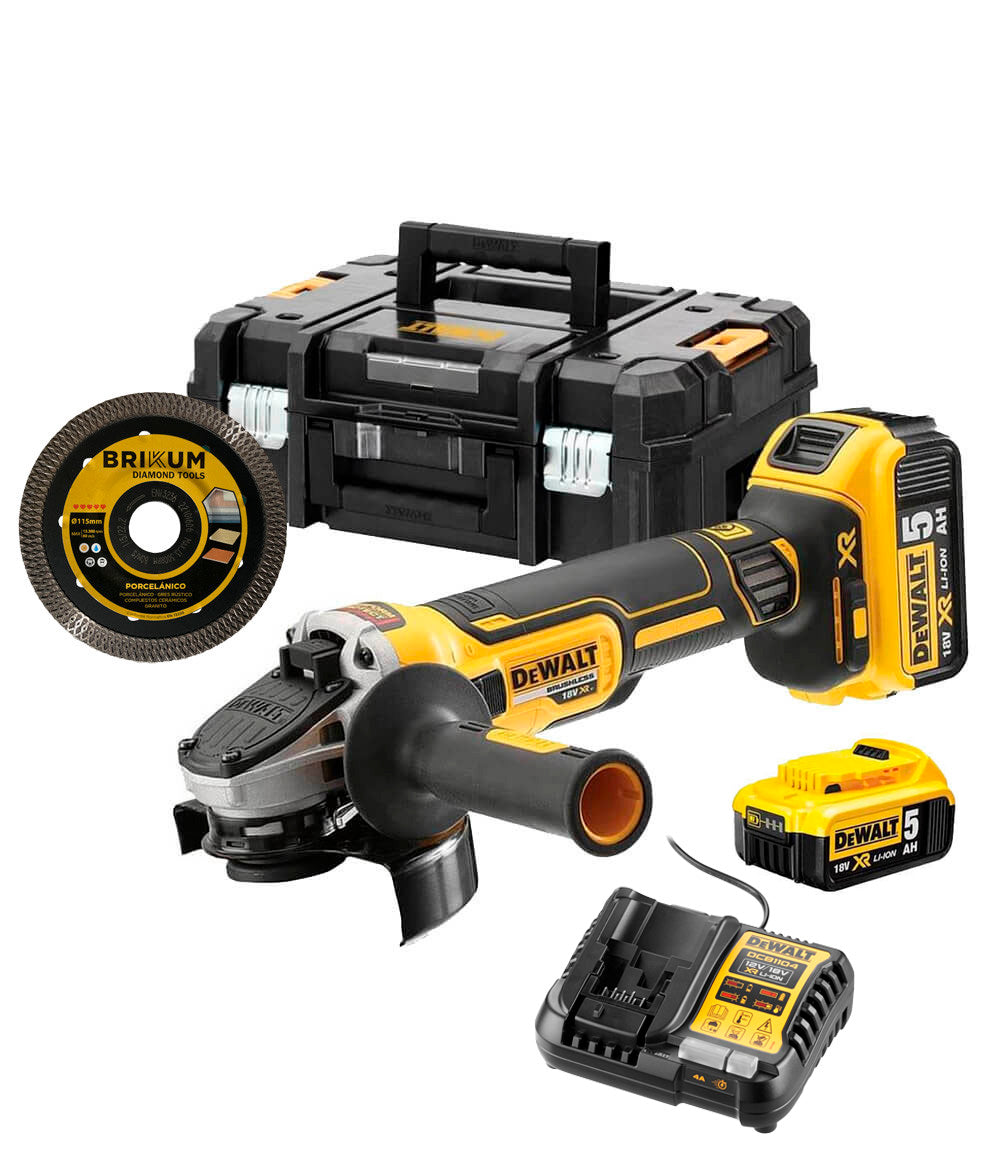 18V XR Brushless Angle Grinder 125mm with 2 5Ah batteries + Disc + Charger Dewalt DCG405P2X