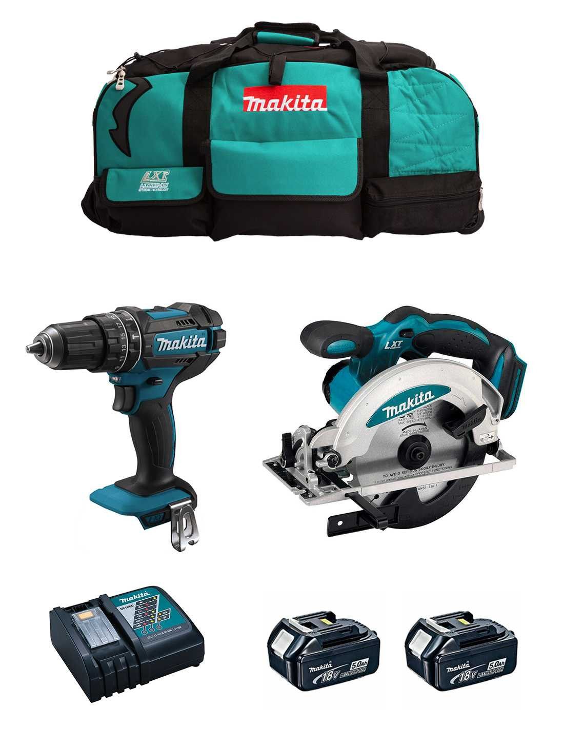 Makita Kit DHP482 hammer drill + DSS610 Circular Saw + 2bat 5Ah + charger + DLX2610BL2 bag