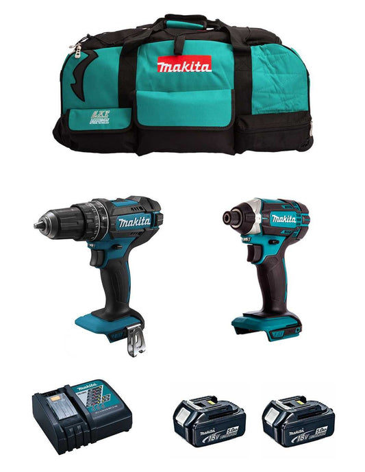 Makita DHP482 hammer drill kit + DTD152 impact screwdriver + 2bat 5Ah + charger + DLX2152BL2 bag