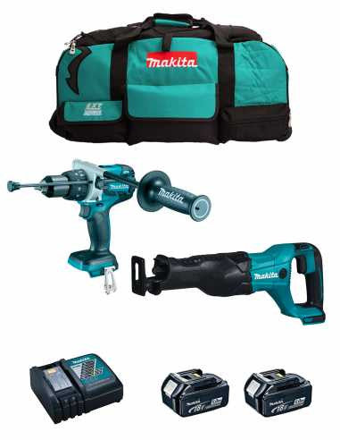 Makita Kit DHP486 hammer drill + DJR186 reciprocating saw + 2bat 5Ah + charger + bag LXT600 DLX2486BL2