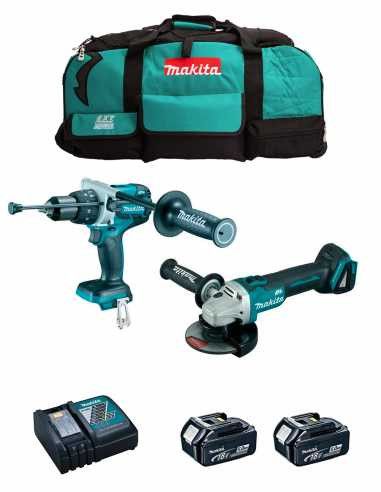 Makita Kit DHP486 hammer drill + DGA504 mini grinder + 2bat 5Ah + charger + bag LXT600 DLX2484BL2