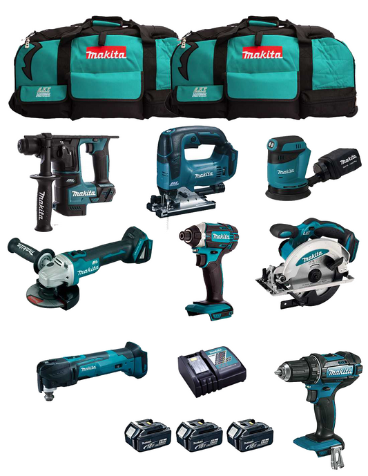 Makita kit with 8 tools + 3 5.0Ah batteries + charger + 2 bags DLX8171BL3