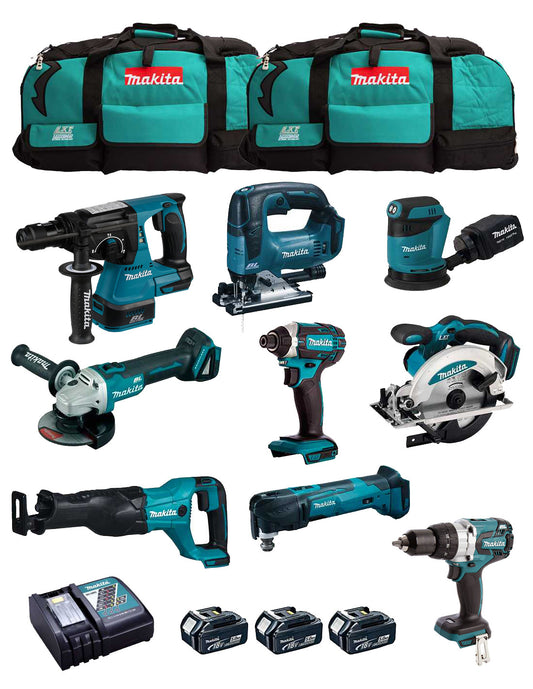 Makita kit with 9 tools + 3 5.0Ah batteries + charger + 2 bags DLX9243BL3