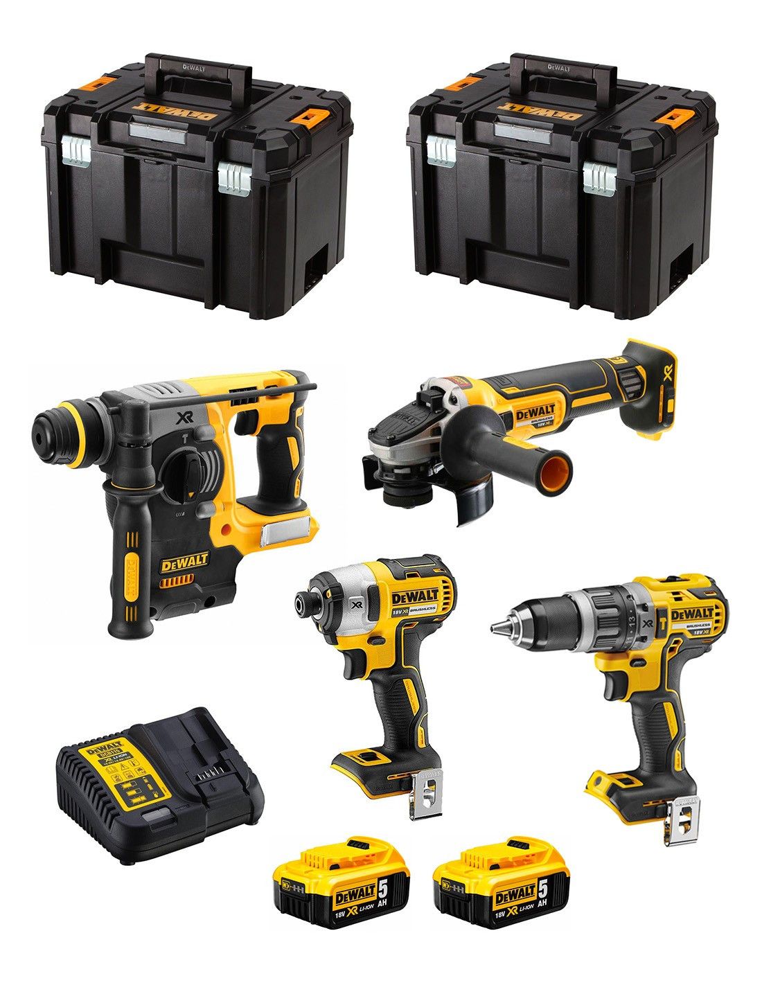 Kit Dewalt con 4 Herramientas + 2bat 5Ah + cargador + 2xTSTAK VI DCK487P2