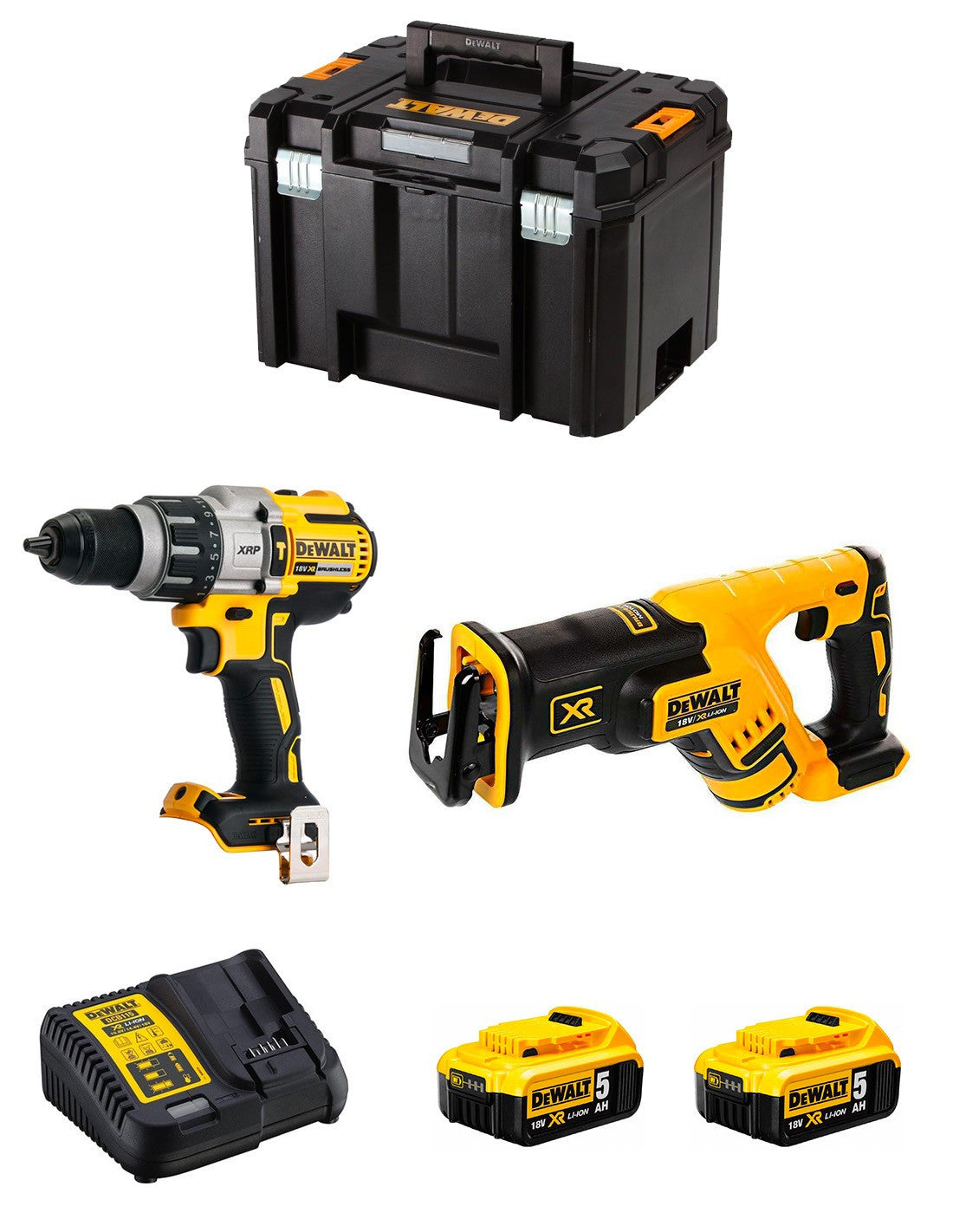 Dewalt Kit DCD996 Hammer Drill + DCS367 Saber Saw + 2bat 5Ah + charger + TSTAK VI DCK267P2