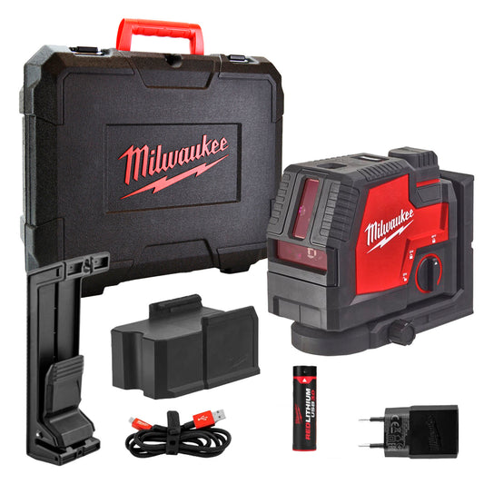 Nivel láser verde de 2 líneas y plomada REDLITHIUM USB Milwaukee L4CLLP-301C