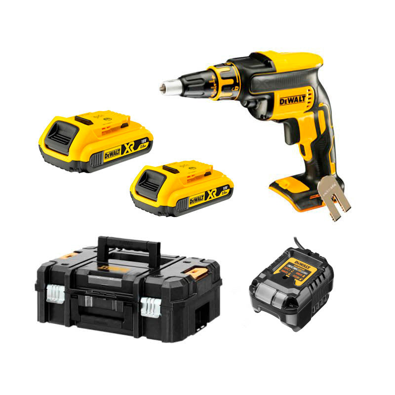 Atornillador para pladur Dewalt 18v 2 baterías 2.0 Ah con maletin + Cargador rápido de tornillos DCF620D2K