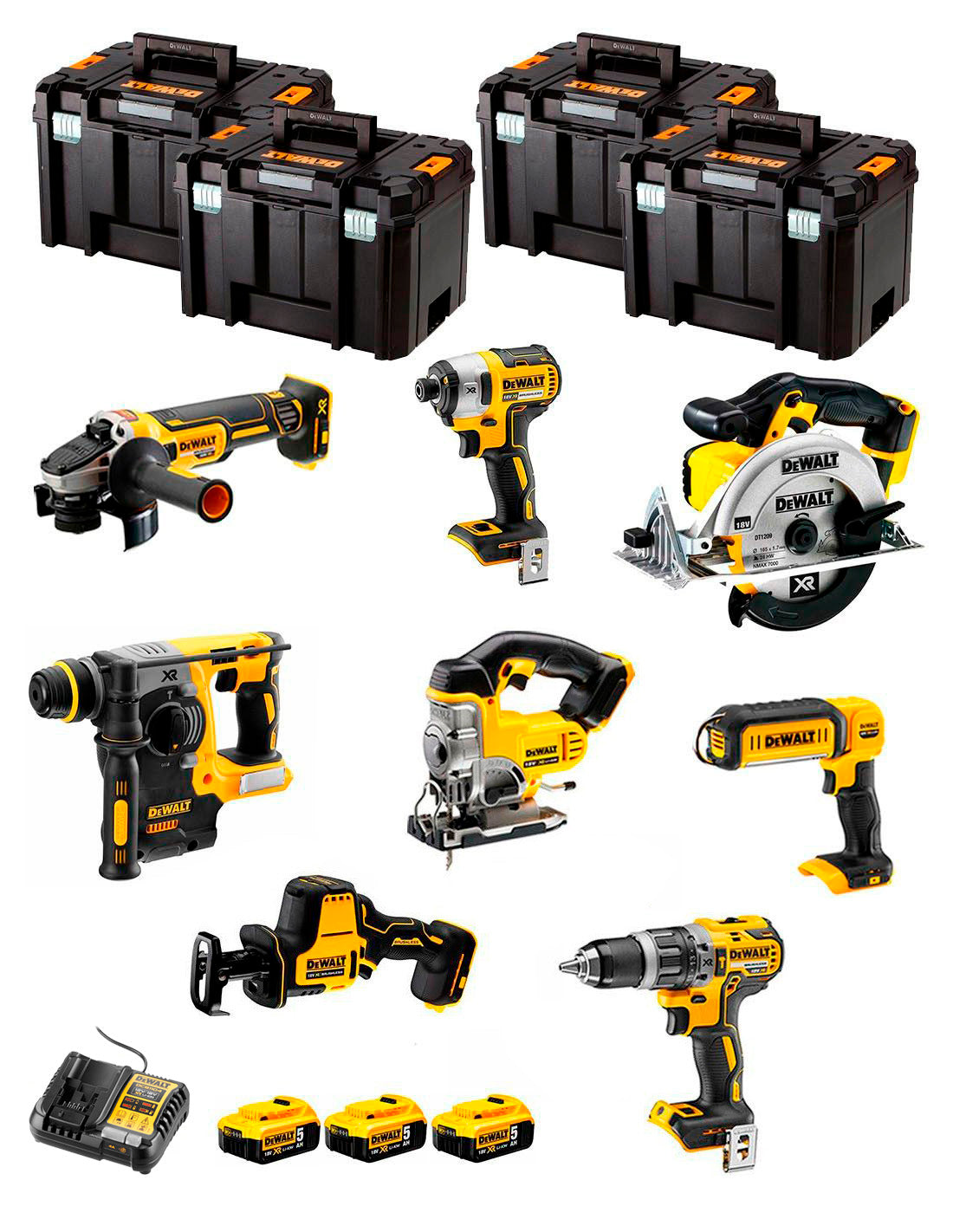 Dewalt Kit 8 tools + 3 bat 5ah + DCB1104 Charger + 4xTstak VI DCK891P3