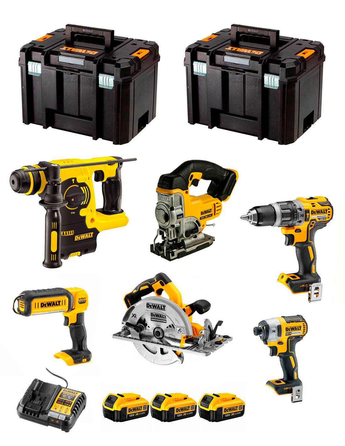 Dewalt kit with 6 tools + 3bat 5Ah + charger + 2xTSTAK VI DCK673P3