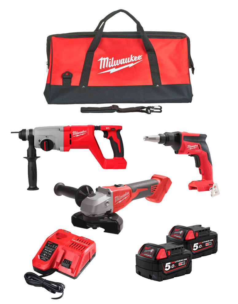 Drywall kit 3 tools + 2bat 5Ah + charger + Milwaukee bag