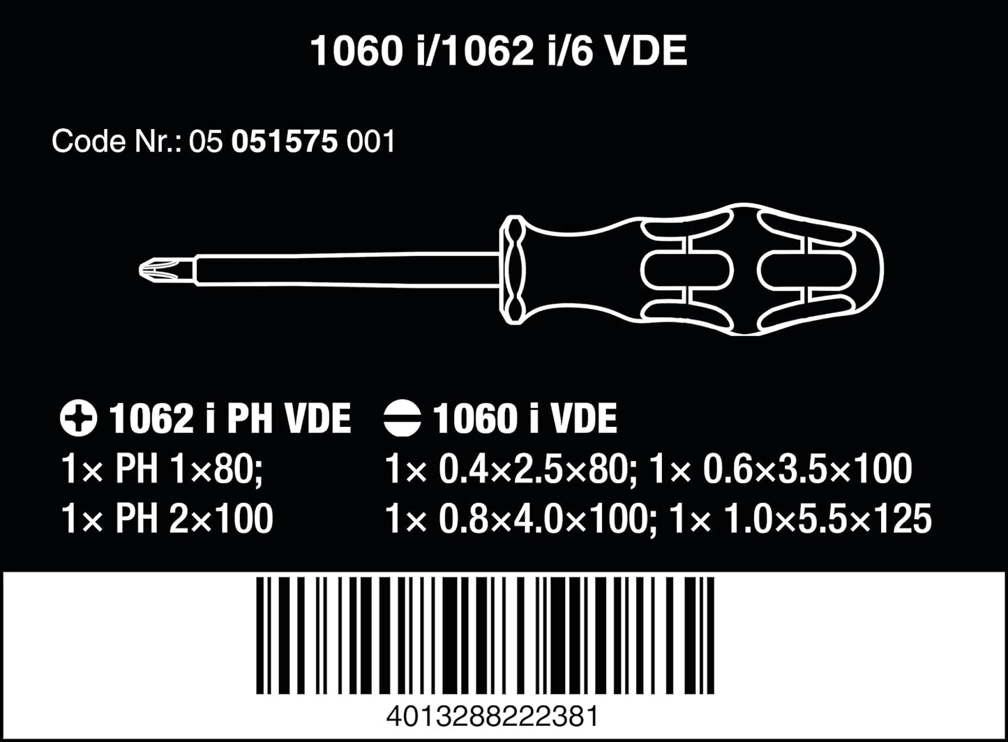 Kraftform VDE 6pcs Wera 1060 i/1062 i/6 Screwdriver Set