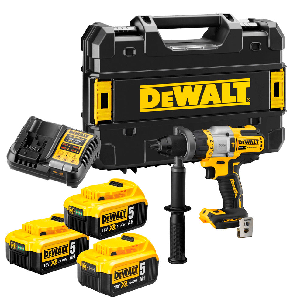 18V 95Nm brushless hammer drill with 3 5Ah batteries and Dewalt DCD999P3 case