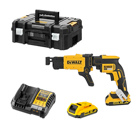 Atornillador para pladur Dewalt 18v 2 baterías 2.0 Ah con maletin + Cargador rápido de tornillos DCF620D2K