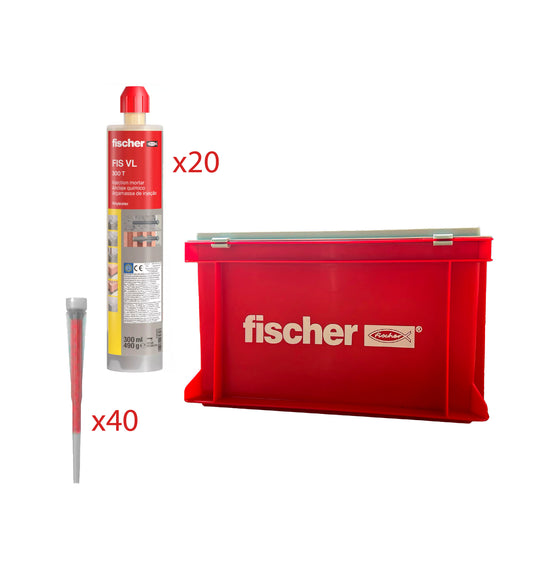 Pack of 20 300ml FIS VL 300 T Chemical Plug Cartridges + 40 nozzles + Fischer 574270 box