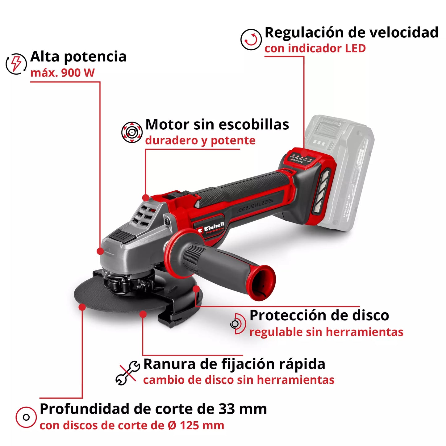 Amoladora angular 125mm 18V Einhell TP-AG 18/125 CE Q