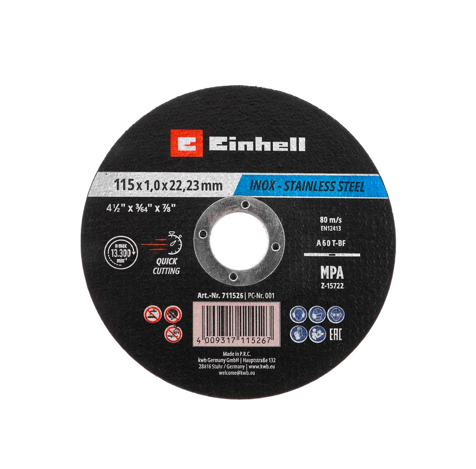 Cube of 50 stainless steel cutting discs 115x1mm Einhell